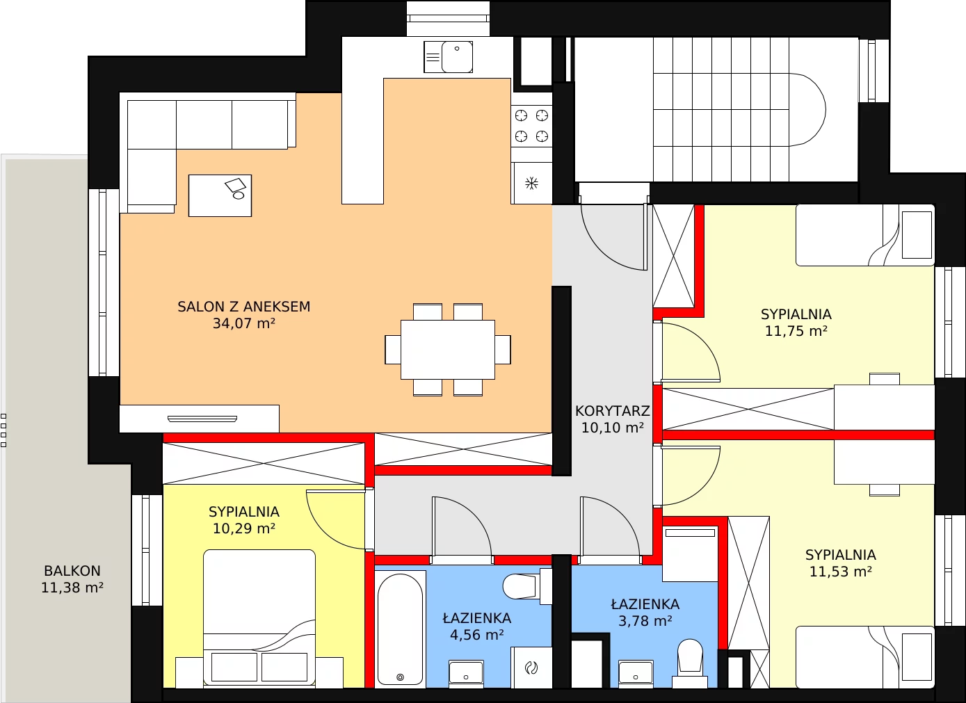 4 pokoje, mieszkanie 86,08 m², piętro 1, oferta nr A15/A, Osiedle CONTIGO, Wrocław, Psie Pole-Zawidawie, Zakrzów, ul. Siedzikówny