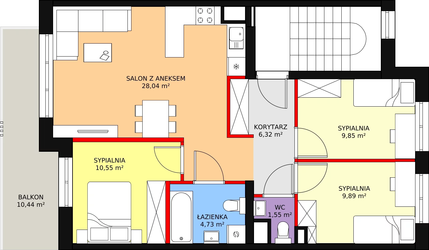 Mieszkanie 70,94 m², piętro 2, oferta nr A22/B, Osiedle CONTIGO, Wrocław, Psie Pole-Zawidawie, Zakrzów, ul. Siedzikówny