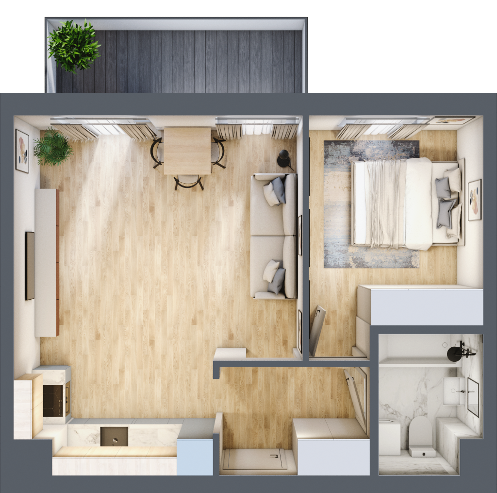 Mieszkanie 44,64 m², parter, oferta nr B1/0/6, Osiedle Parkowe Aleje etap II, Wrocław, Brochów, Krzyki, ul. Syryjska