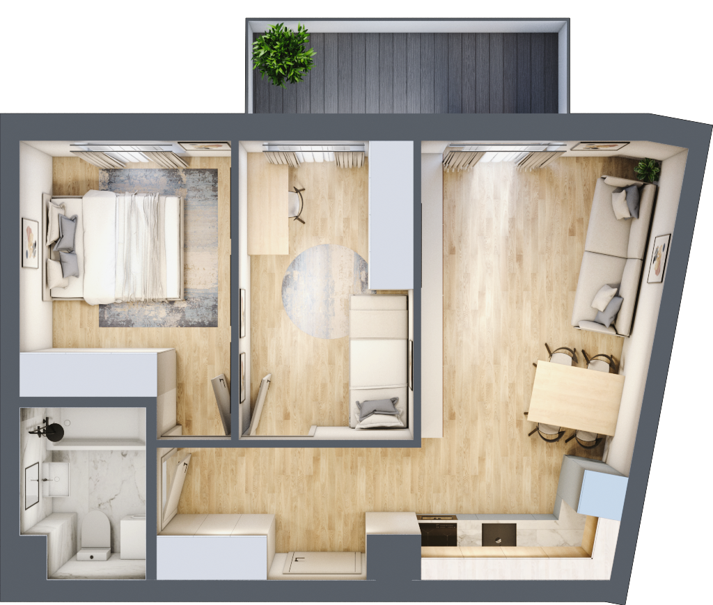 Mieszkanie 48,86 m², piętro 1, oferta nr B1/1/16, Osiedle Parkowe Aleje etap II, Wrocław, Brochów, Krzyki, ul. Syryjska