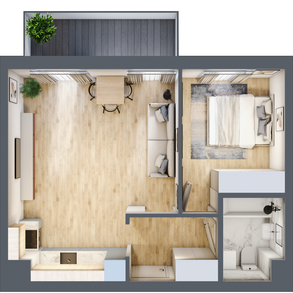 Mieszkanie 44,66 m², parter, oferta nr B2/0/4, Osiedle Parkowe Aleje etap II, Wrocław, Brochów, Krzyki, ul. Syryjska