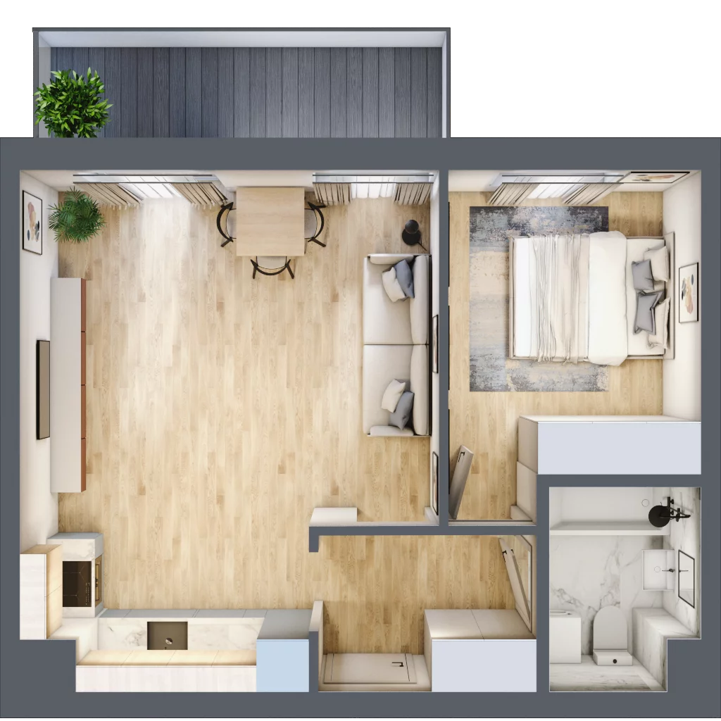 Mieszkanie 44,64 m², parter, oferta nr B2/0/7, Osiedle Parkowe Aleje etap II, Wrocław, Brochów, Krzyki, ul. Syryjska