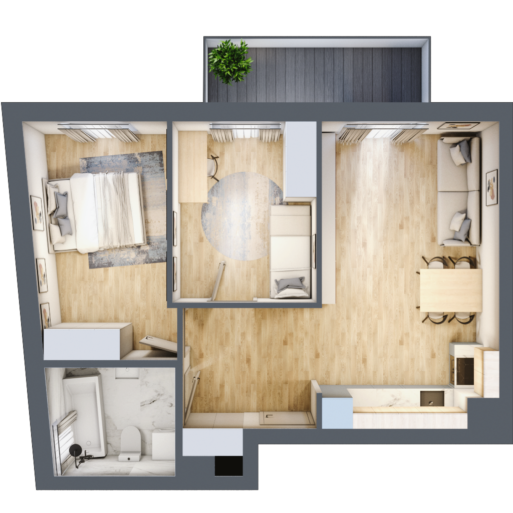 Mieszkanie 54,88 m², piętro 1, oferta nr B2/1/12, Osiedle Parkowe Aleje etap II, Wrocław, Brochów, Krzyki, ul. Syryjska