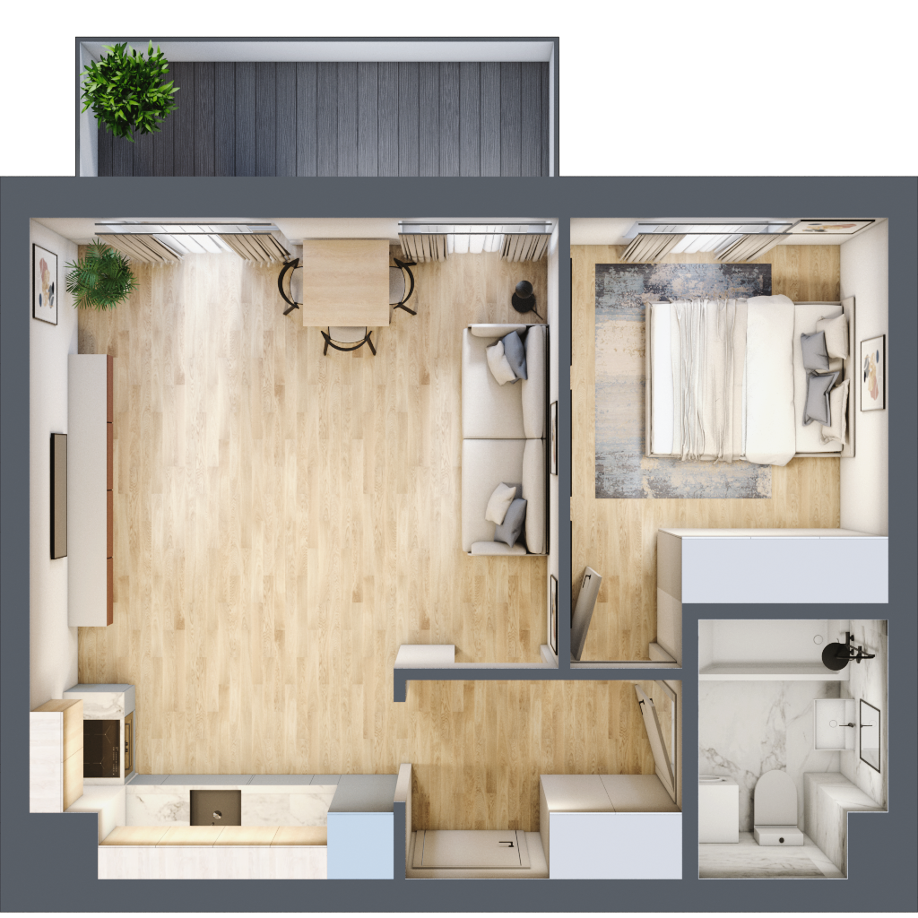 Mieszkanie 44,44 m², piętro 2, oferta nr B2/2/22, Osiedle Parkowe Aleje etap II, Wrocław, Brochów, Krzyki, ul. Syryjska