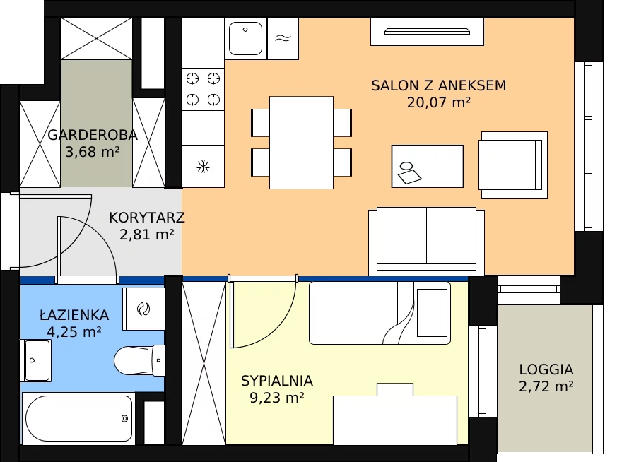 Zalety apartamentu 40.47 m², A1.0.5