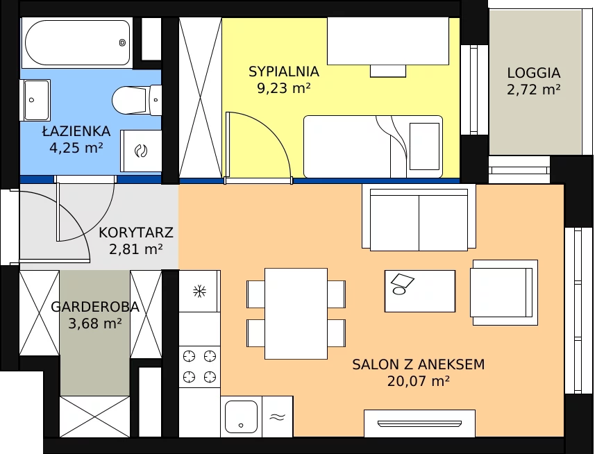 Zalety mieszkania 40.49 m², A1.0.6