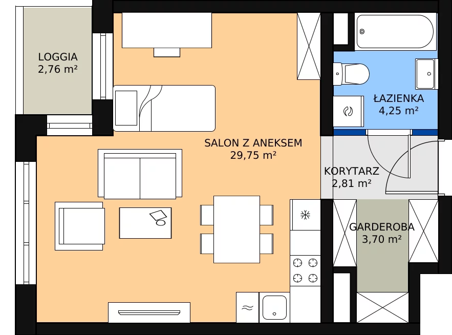 Zalety apartamentu 40.56 m², A1.0.14
