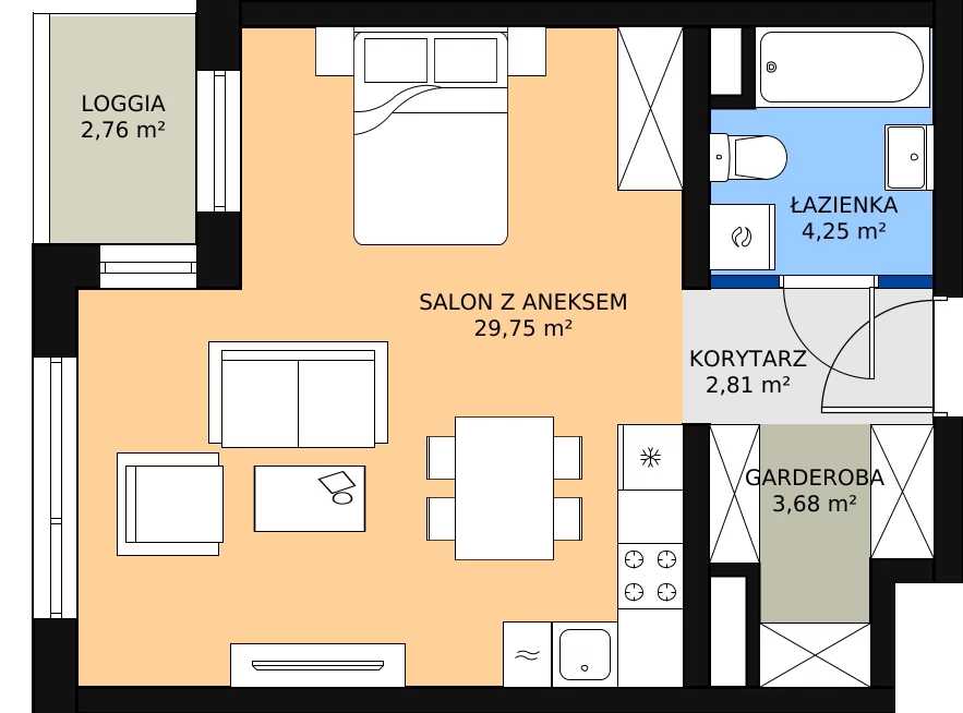 Zalety apartamentu 40.57 m², A1.1.13