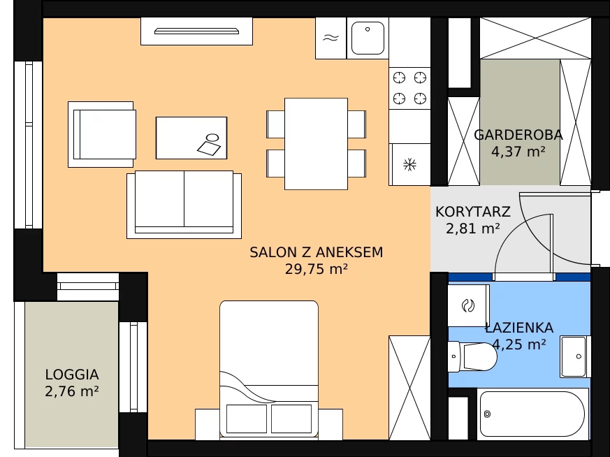 Zalety apartamentu 41.1 m², A1.1.15