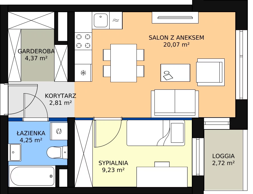 Zalety apartamentu 41.26 m², A1.3.8