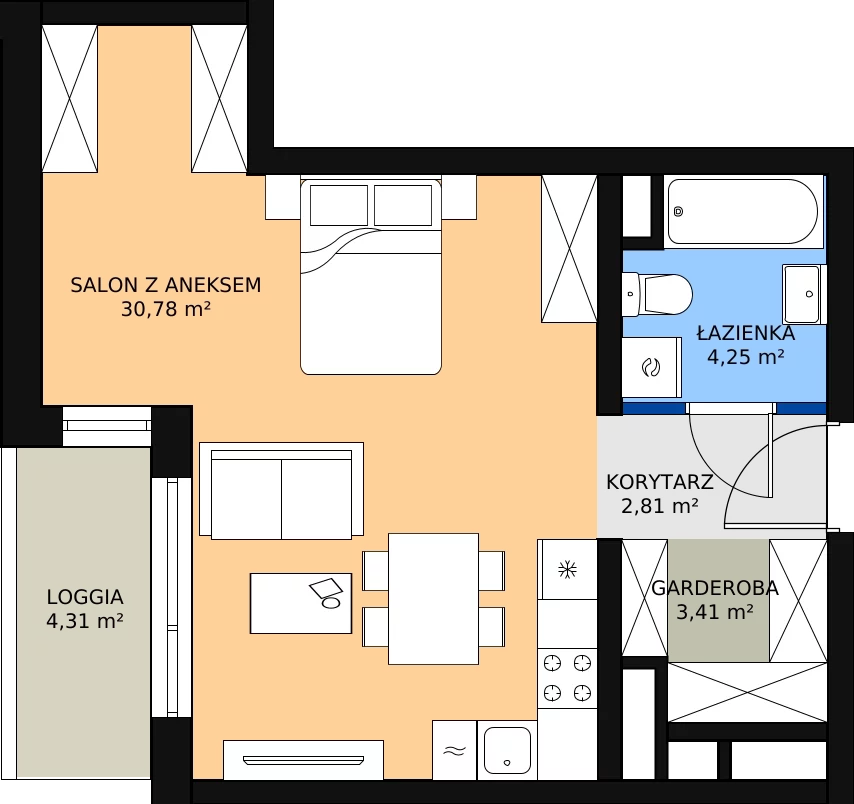 Zalety mieszkania 41.31 m², A1.4.1