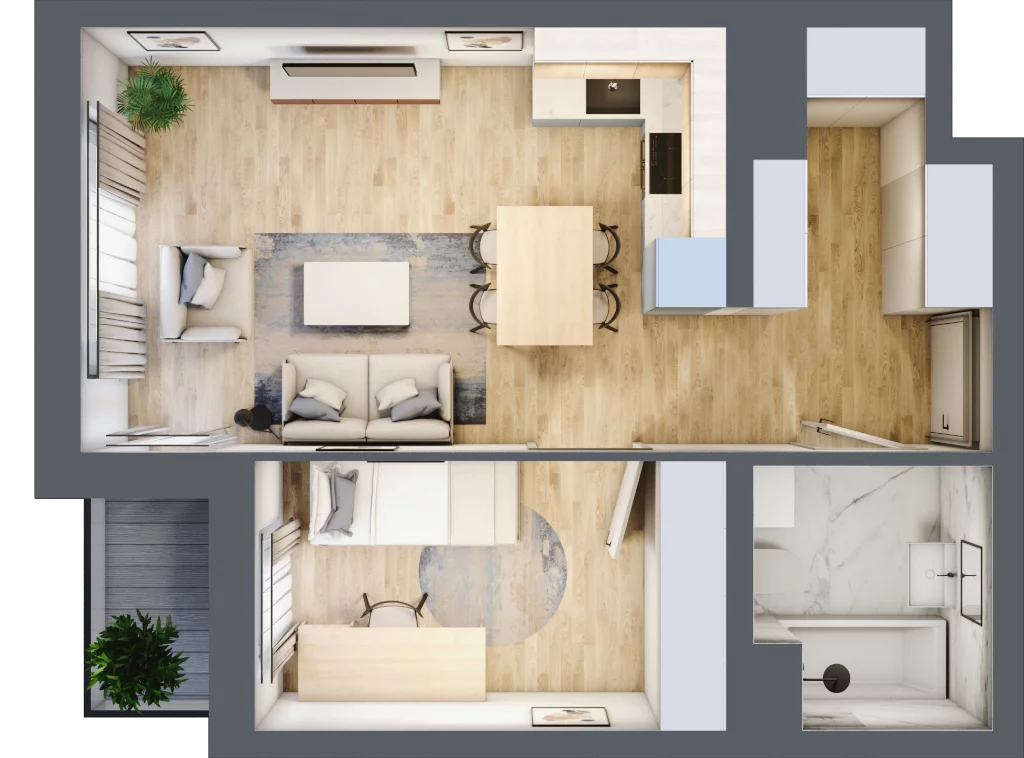 2 pokoje, mieszkanie 40,53 m², piętro 4, oferta nr A1.4.3, Emilii Plater 7, Szczecin, Śródmieście, Skolwin, ul. Miedziana 4