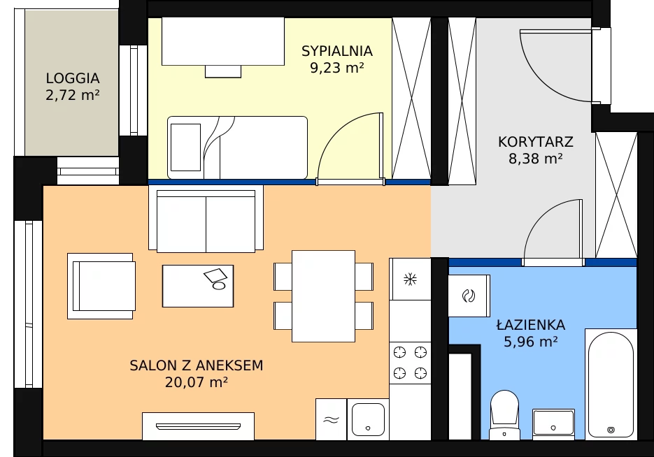 Zalety apartamentu 44.16 m², A1.4.4