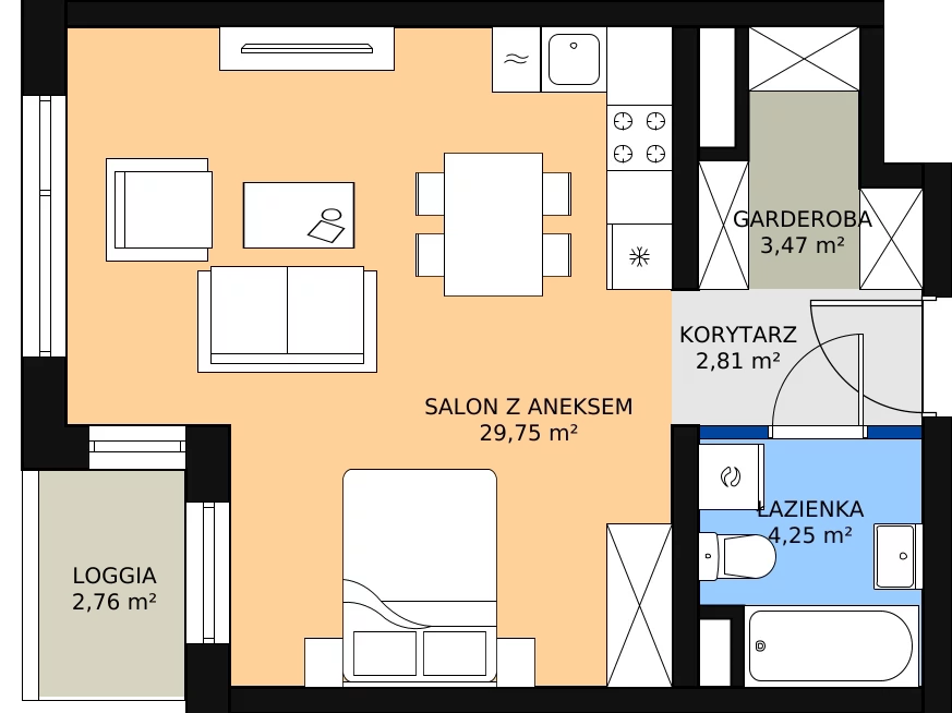 Zalety apartamentu 40.46 m², A1.9.12