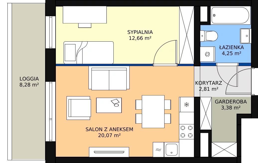 Zalety apartamentu 43.77 m², A2.0.10