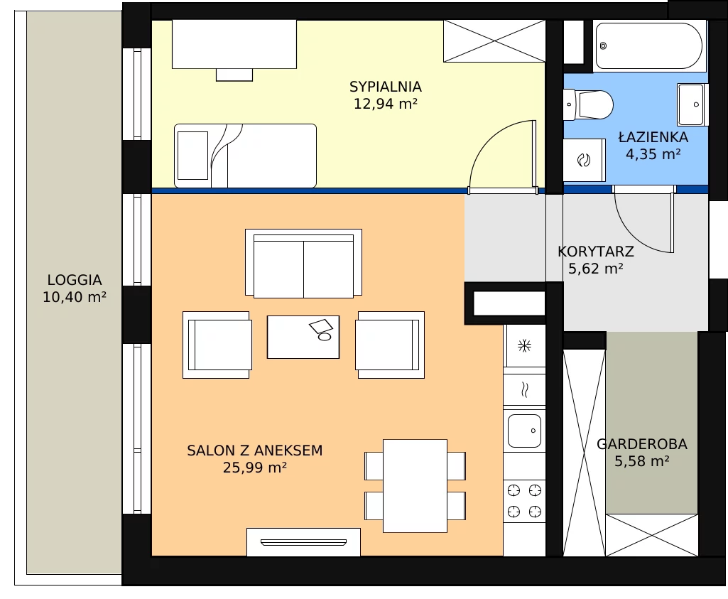 Zalety apartamentu 54.88 m², A2.0.12