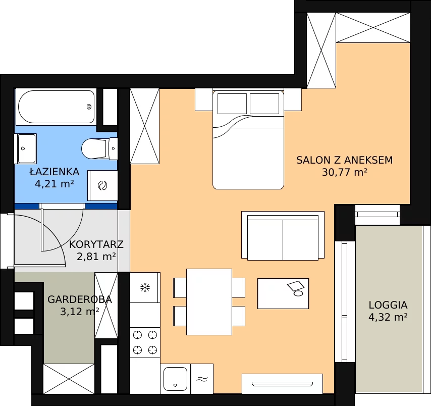 Zalety apartamentu 40.81 m², A2.1.8