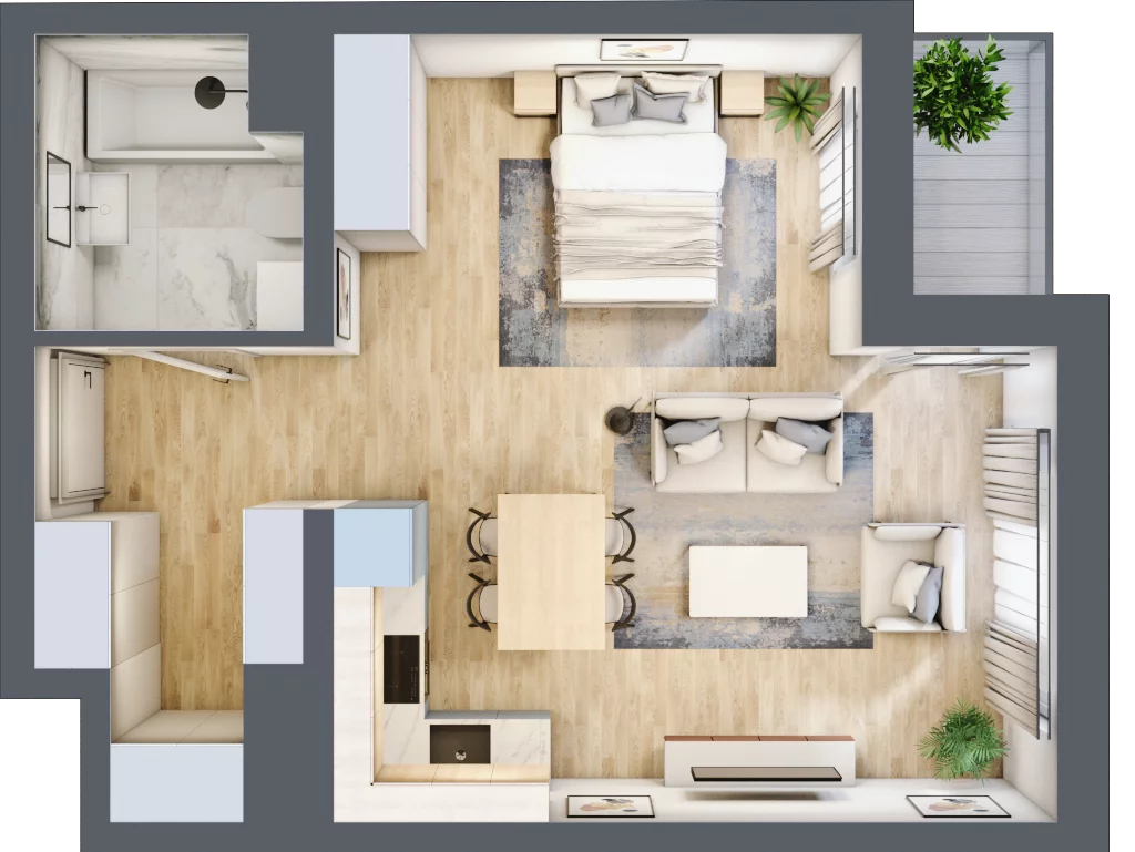 1 pokój, mieszkanie 40,47 m², piętro 1, oferta nr A2.1.10, Emilii Plater 7, Szczecin, Śródmieście, Skolwin, ul. Miedziana 4