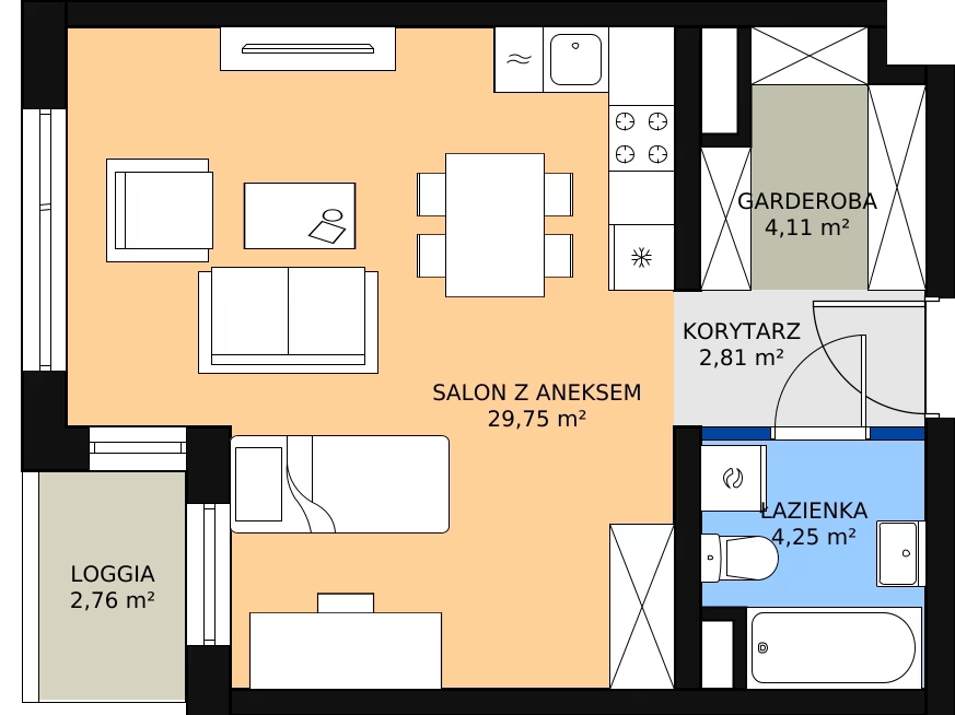 Zalety apartamentu 40.87 m², A2.2.2