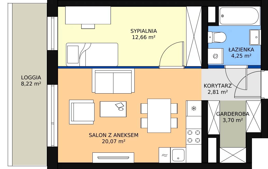Zalety apartamentu 44.07 m², A2.2.7