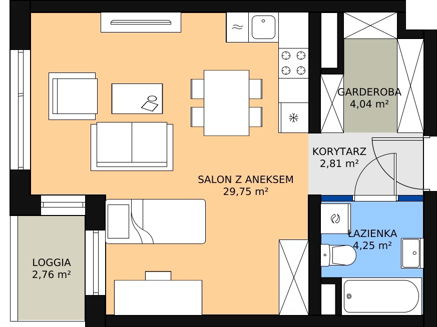 Zalety apartamentu 40.92 m², A2.4.2
