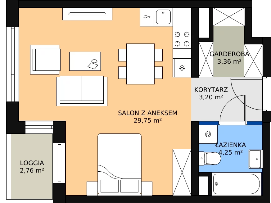 Zalety apartamentu 40.56 m², A2.5.4