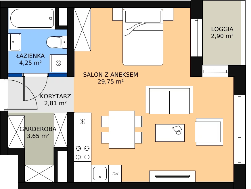 Zalety apartamentu 40.36 m², A2.5.10