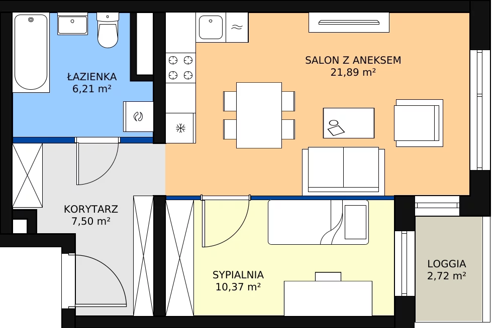 Zalety apartamentu 46.59 m², B1.2.4