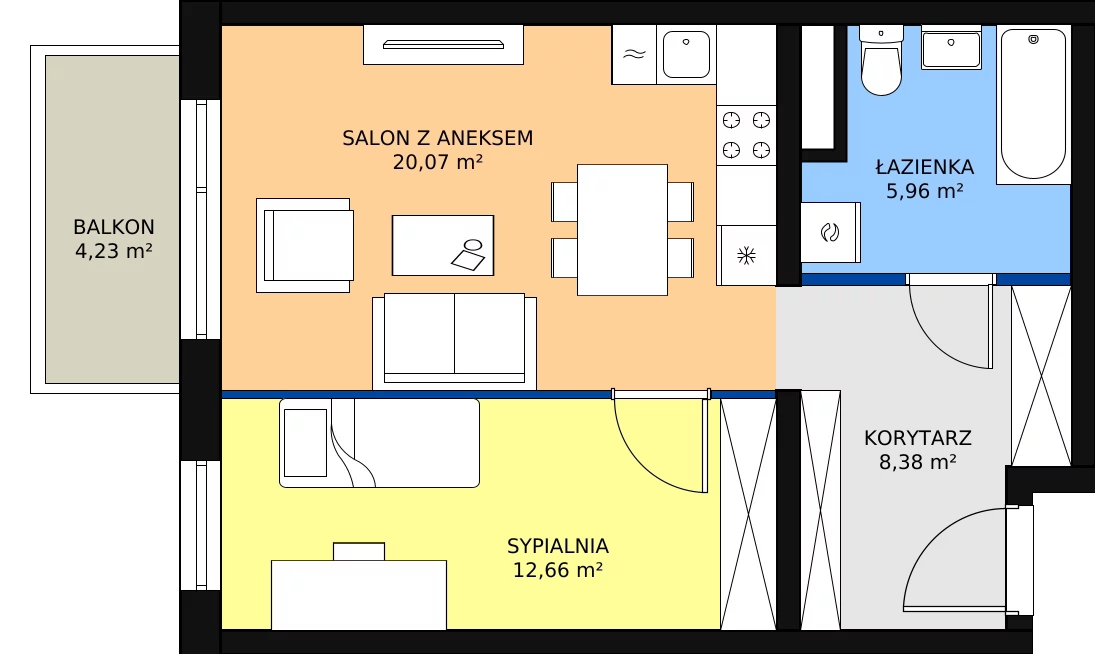 Zalety apartamentu 47.64 m², B1.3.3