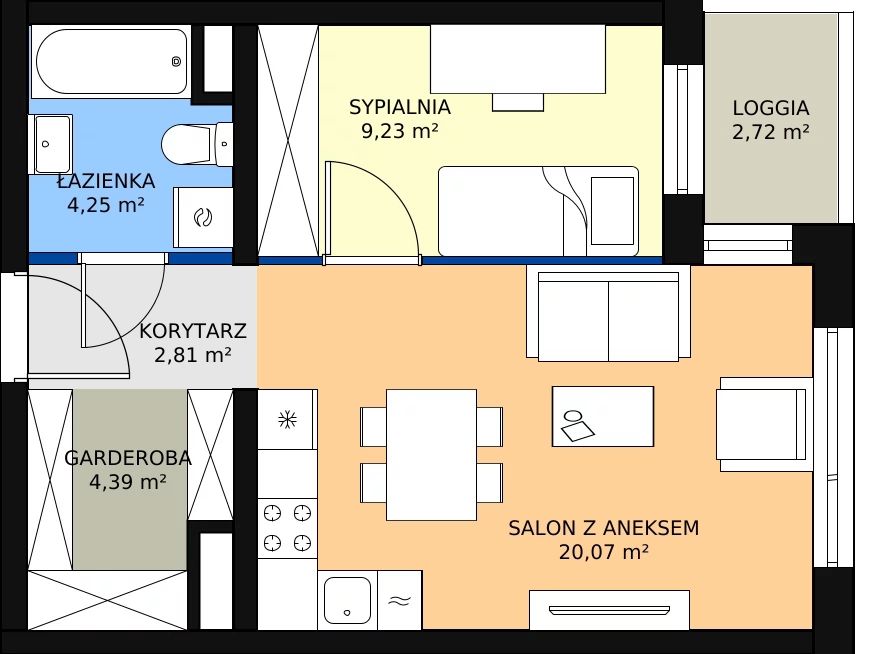 Zalety apartamentu 41.24 m², B2.3.3