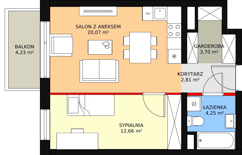 Zalety apartamentu 44.11 m², B2.5.8