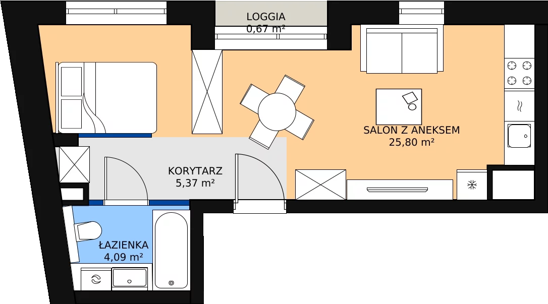 Zalety mieszkania 35.59 m², A.2.19