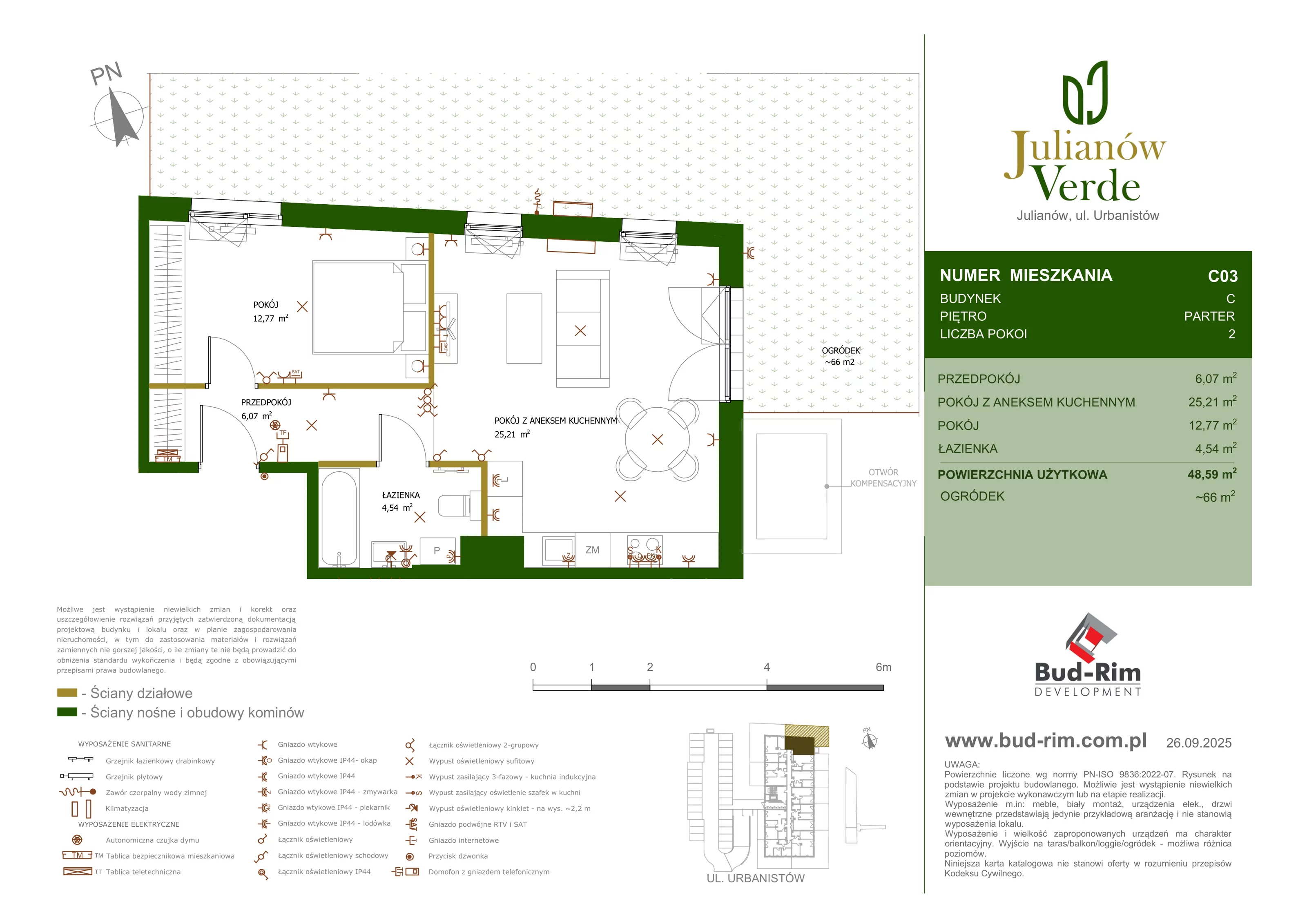 2 pokoje, mieszkanie 48,59 m², parter, oferta nr 3, Julianów Verde, Julianów, ul. Urbanistów