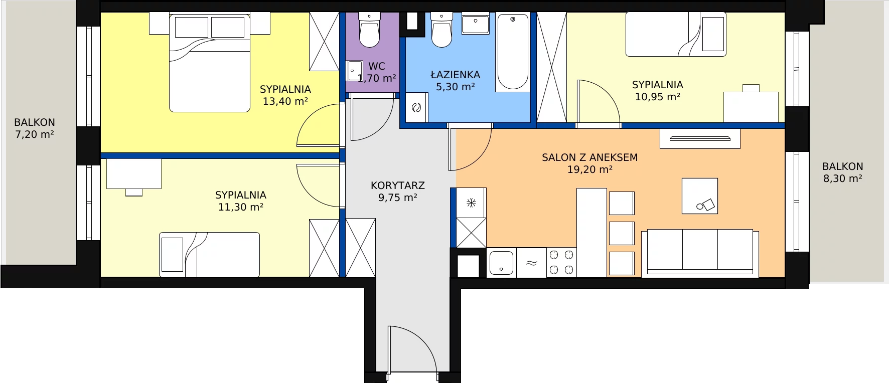 4 pokoje, mieszkanie 71,60 m², piętro 1, oferta nr 1_8, Zielone Sady, Tarczyn, ul. Zielone Sady 1, 3
