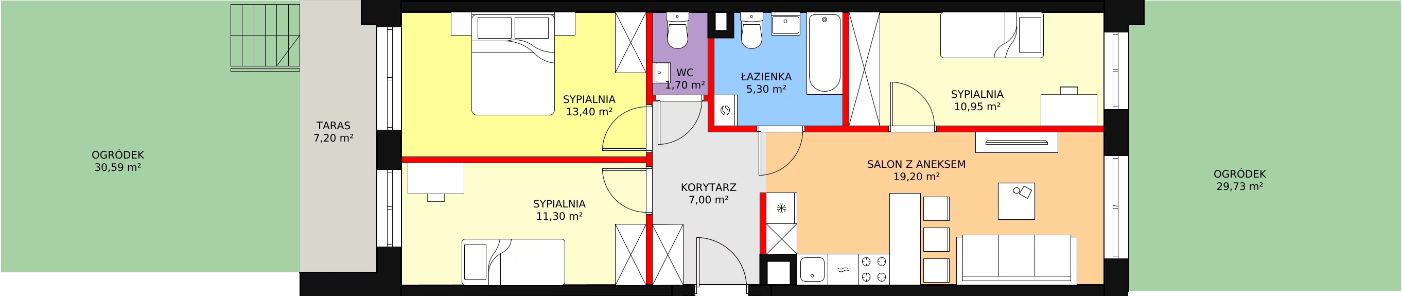 4 pokoje, mieszkanie 69,80 m², parter, oferta nr 2_7, Zielone Sady, Tarczyn, ul. Zielone Sady 1, 3