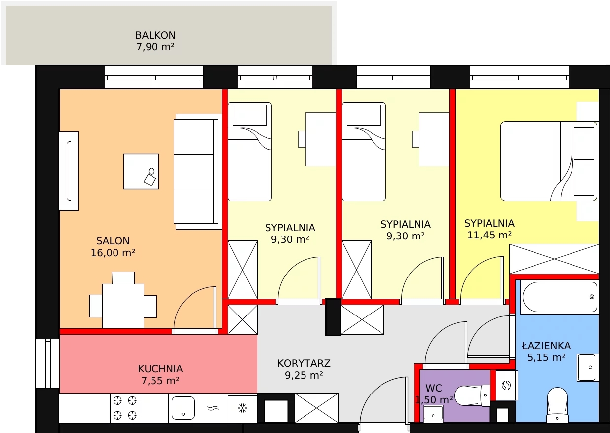 4 pokoje, mieszkanie 70,90 m², piętro 1, oferta nr 2_11, Zielone Sady, Tarczyn, ul. Zielone Sady 1, 3