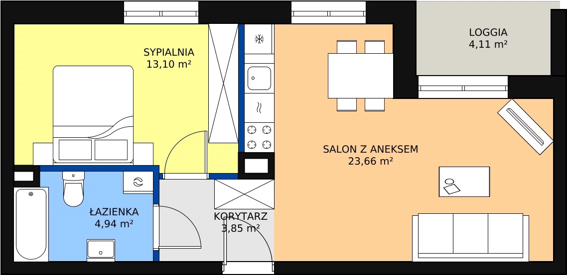 Zalety mieszkania 44.86 m², 12