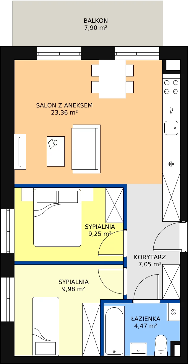 Zalety mieszkania 53.25 m², 34