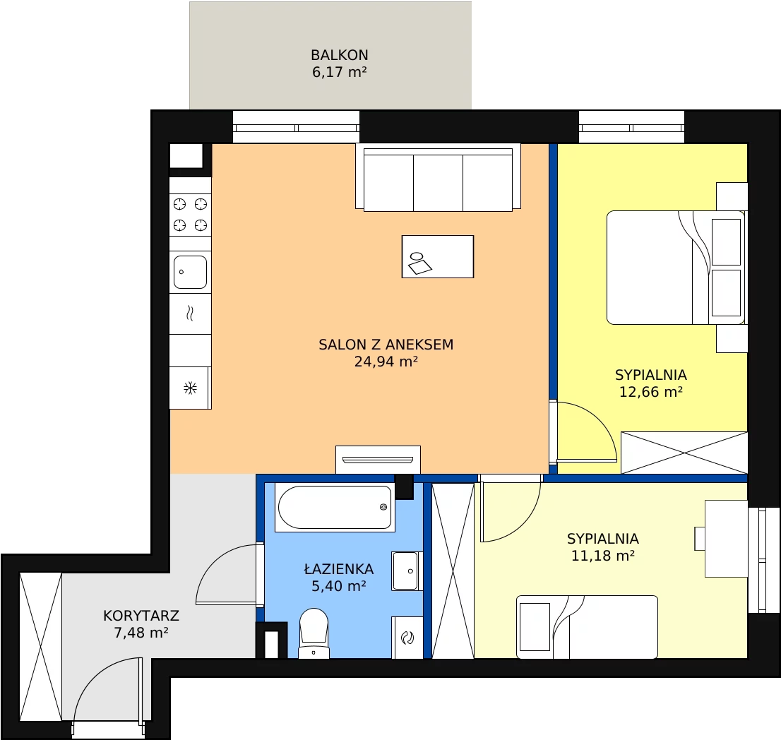 Zalety mieszkania 60.73 m², 38