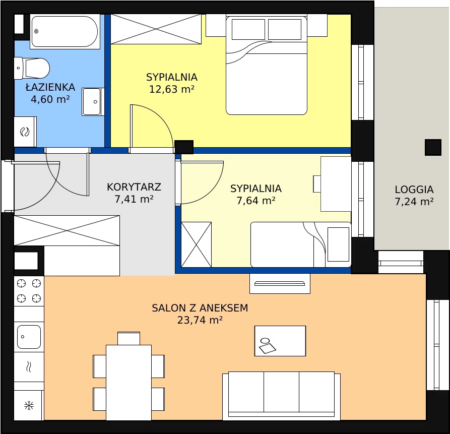 Zalety mieszkania 55.15 m², 40
