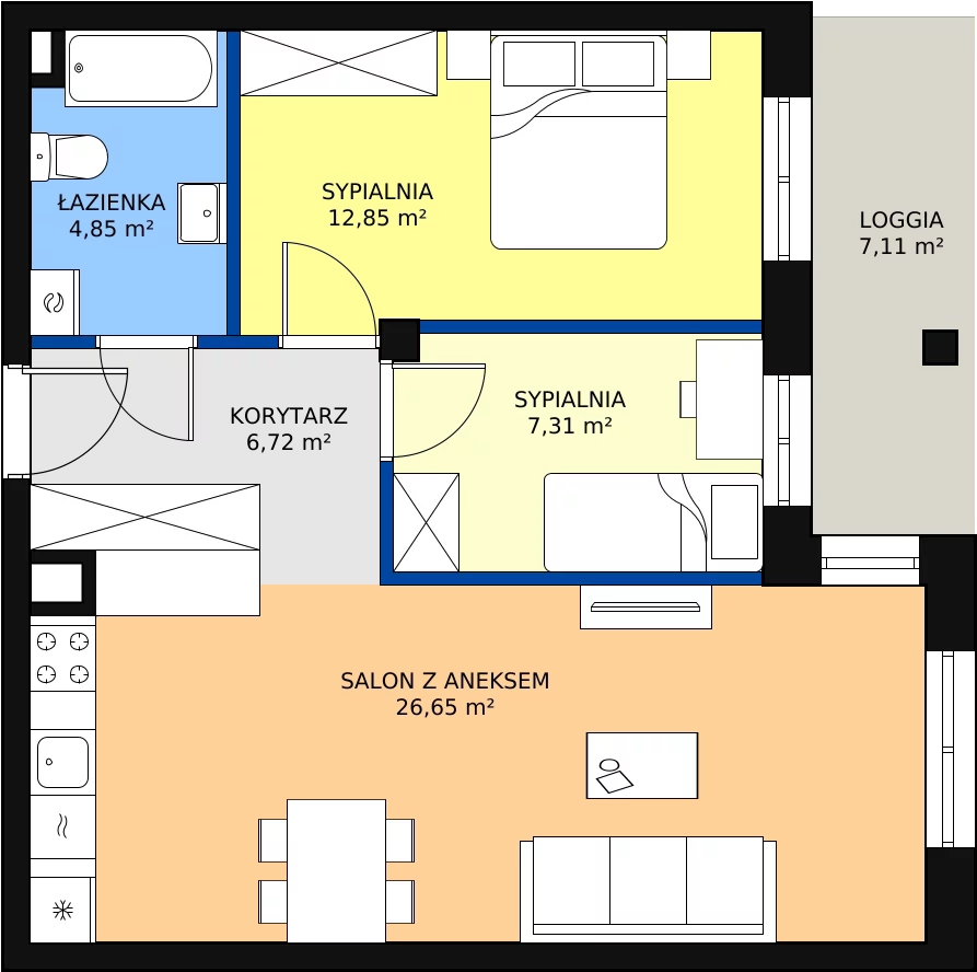 Zalety mieszkania 57.49 m², 43