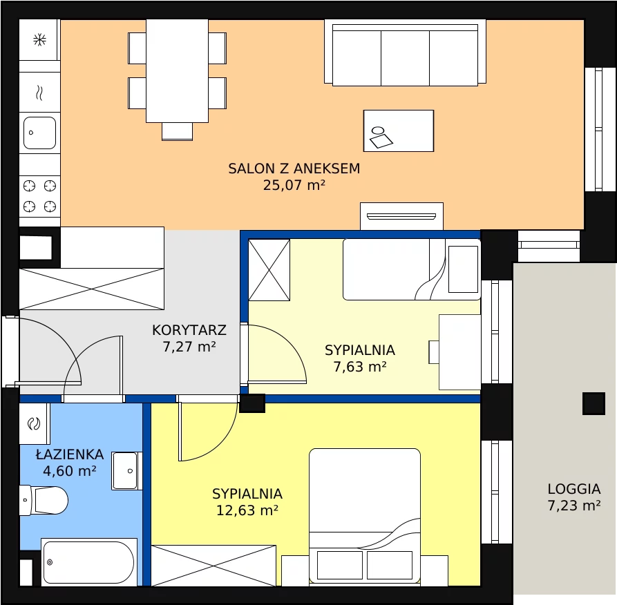 Zalety mieszkania 56.38 m², 62