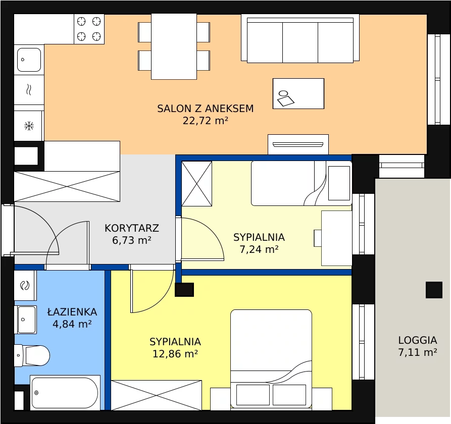 Zalety mieszkania 53.55 m², 65