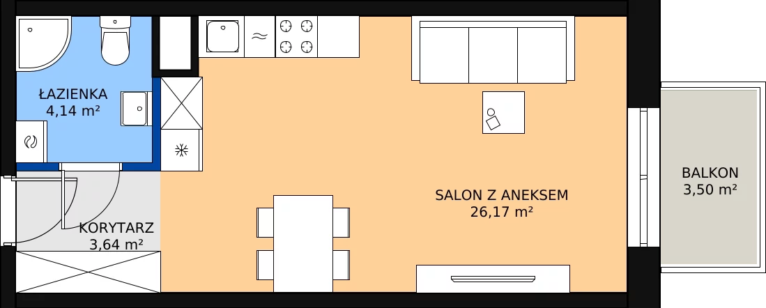 Zalety mieszkania 33.95 m², A22