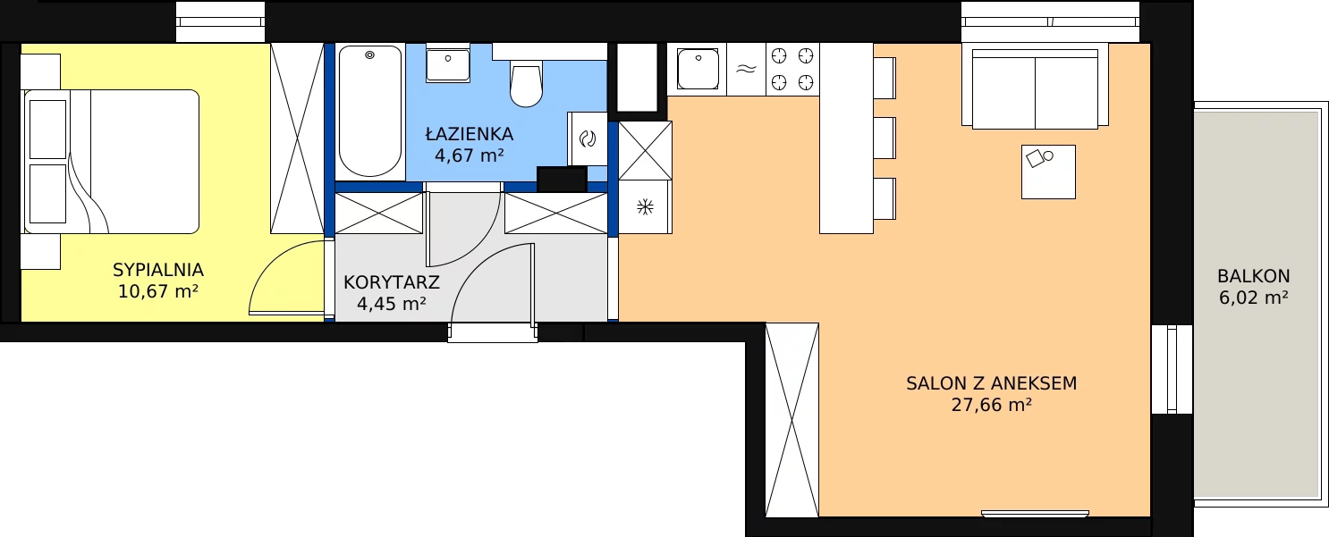 Zalety mieszkania 47.45 m², A25