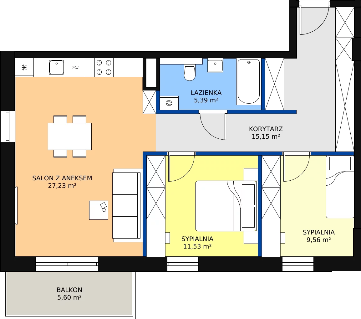Nowe mieszkanie, 68,86 m², 3 pokoje, 1 piętro, oferta nr A16