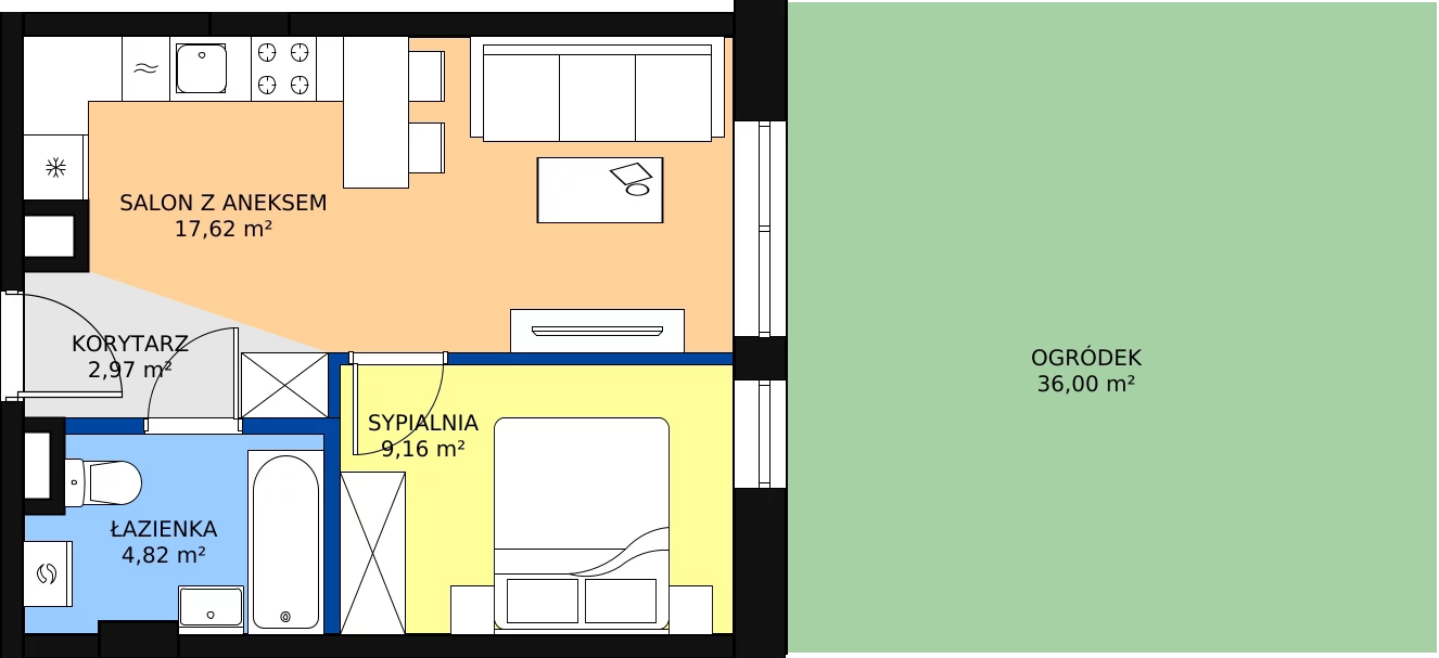 Zalety mieszkania 34.57 m², 2