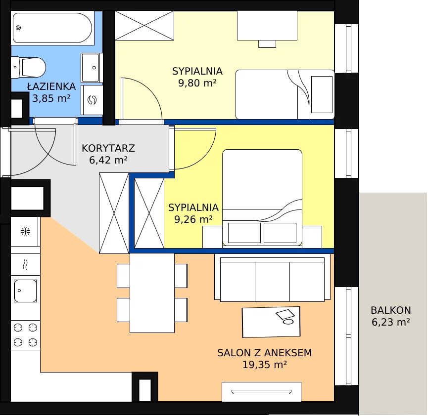 Zalety mieszkania 49.09 m², 43