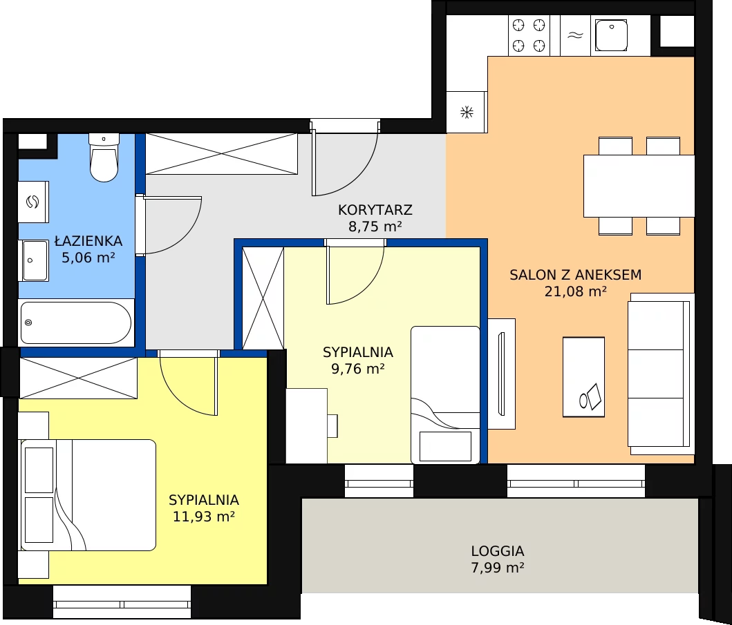 Zalety mieszkania 57.04 m², 55