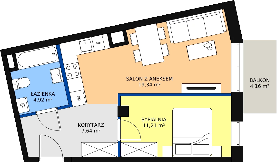 Zalety mieszkania 43.46 m², 92